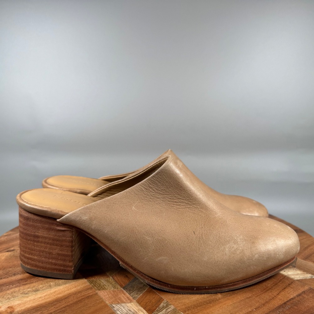 Nisolo Dari Mule Almond Tan Leather Stacked Block Heel Shoes Womens 7.5